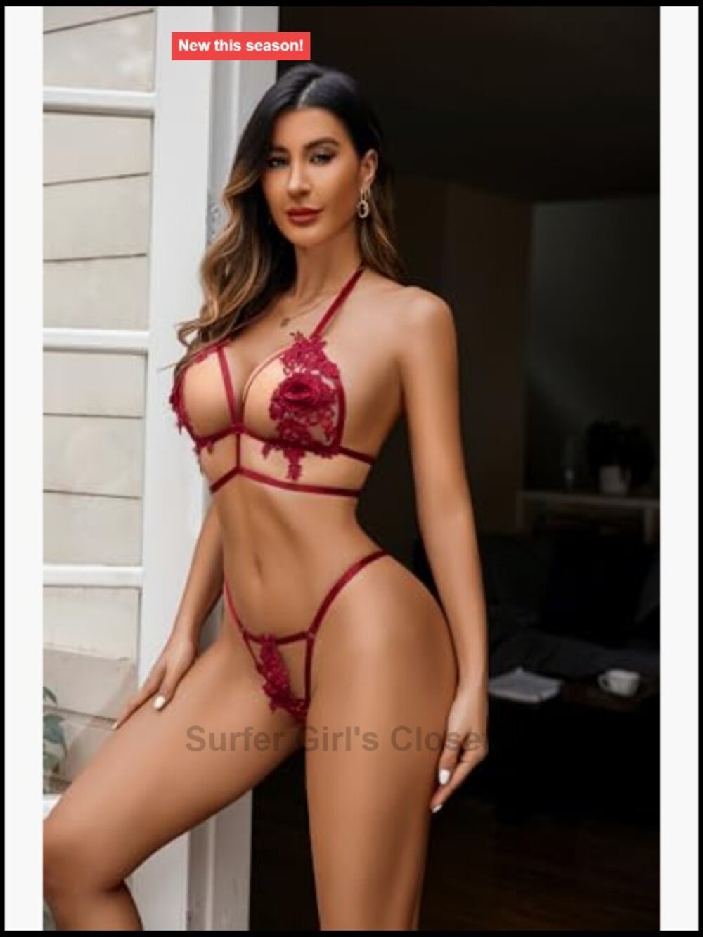 Sexy 2 Piece Bra Panty Set Cut Out Floral Lingerie for Women - Picture 2 of 7